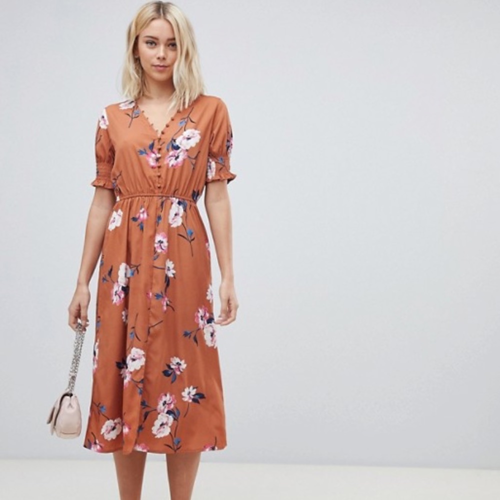 Midi Dress with Puff Sleeves XS